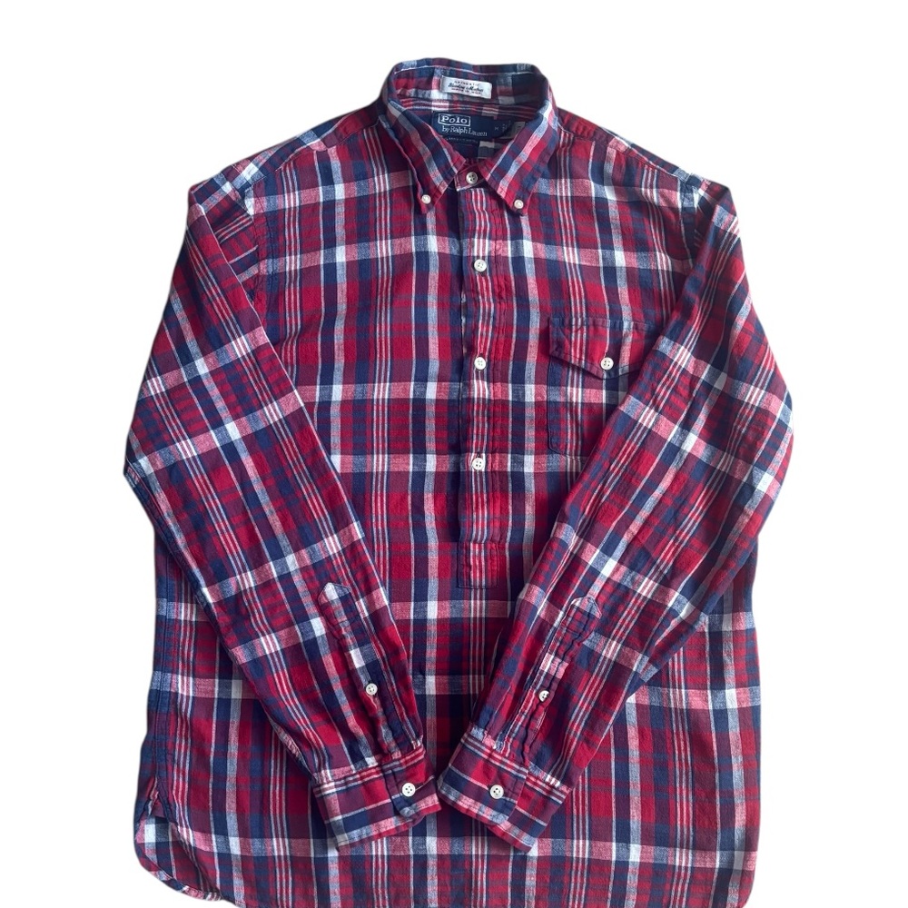 Ralph Lauren Red and Blue Plaid Long Sleeve Button-Down Shirt